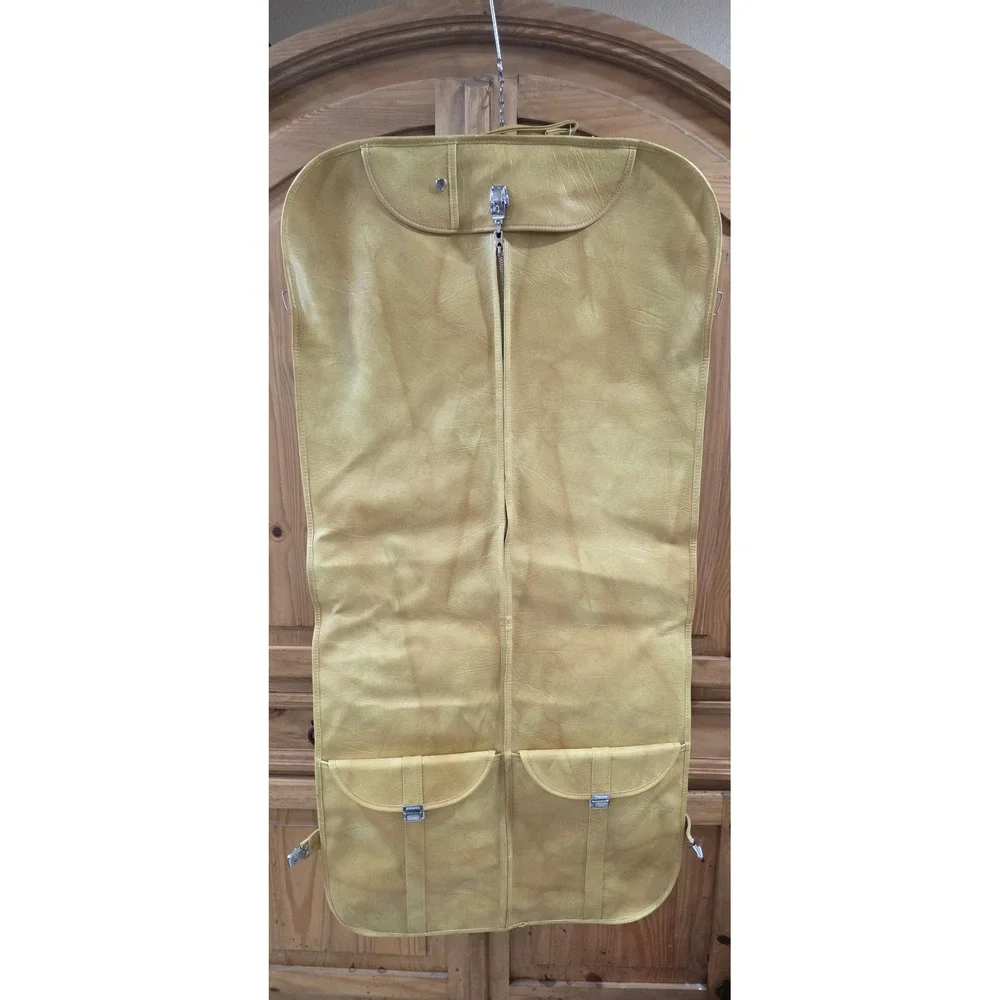 Vintage American Tourister Garment Bag Yellow Faux Leather Travel Suit Carrier